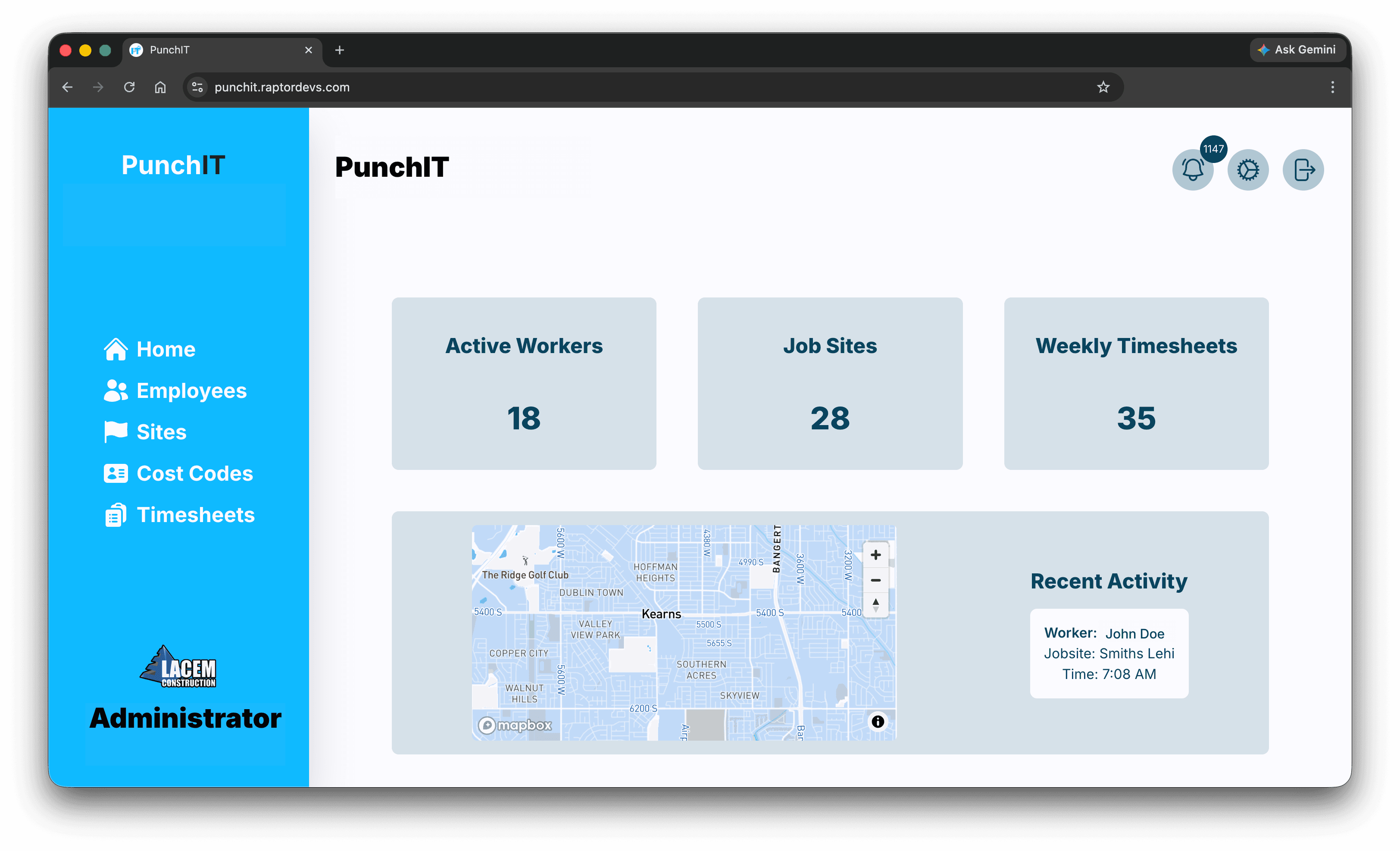 PunchIt dashboard screenshot